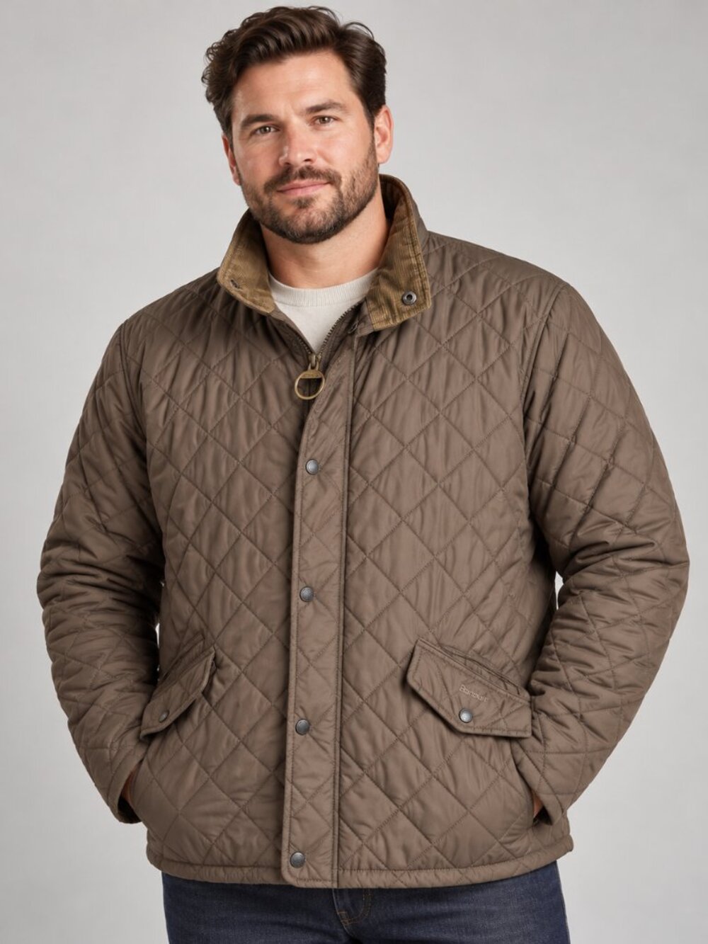 Barbour England Men’s XXL Quilted Powell Jacket Brown Corduroy Collar EUC